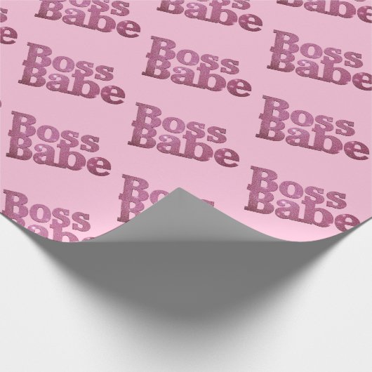 Rosa Glitzer Boss Babe Geschenkpapier (Ecke)