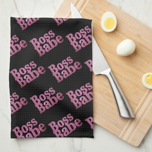 Rosa Glitzer Boss Babe Geschirrtuch (Viertel Falte)