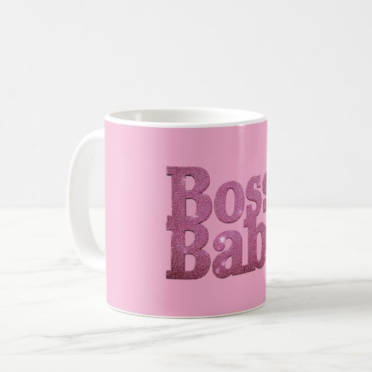 Rosa Glitzer Boss Babe Kaffeetasse (Vorderseite Links)