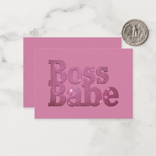 Rosa Glitzer Boss Babe Mitteilungskarte (Vorderseite/Rückseite Beispiel)
