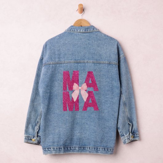 Rosa Glitzer Bow MAMA Coquette Ästhetische Mutter Jeansjacke (Hangar)