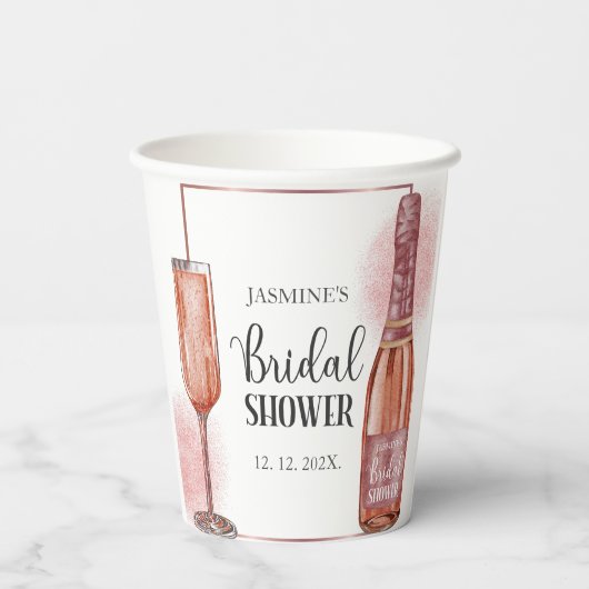 Rosa Glitzer Brautparty Petals und Prosecco Gletsc Pappbecher (Rückseite)