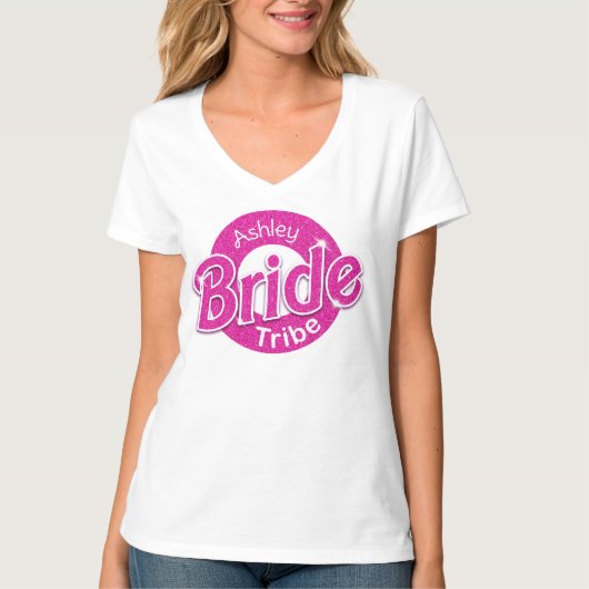 Rosa Glitzer Bride Tribe T-Shirt (Vorderseite)