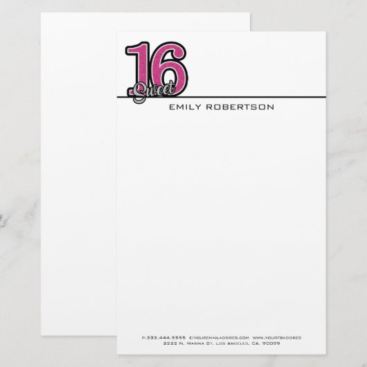 Rosa Glitzer Briefpapier (Vorne/Hinten)