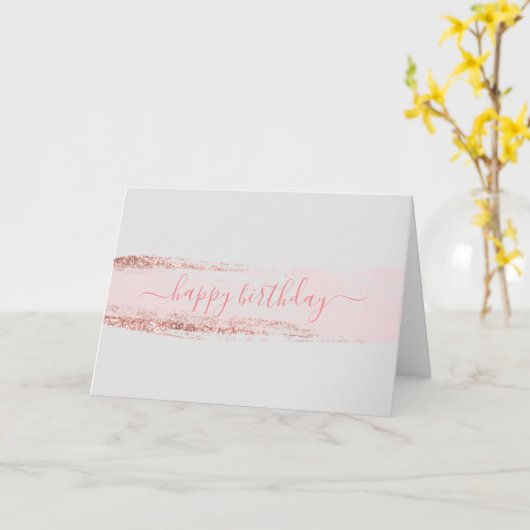 Rosa Glitzer Brushstroke Geburtstag Karte (Gelbe Blume)