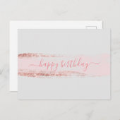 Rosa Glitzer Brushstroke Geburtstag Postkarte (Vorne/Hinten)