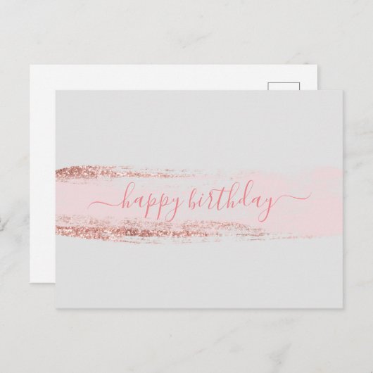 Rosa Glitzer Brushstroke Geburtstag Postkarte (Vorne/Hinten)