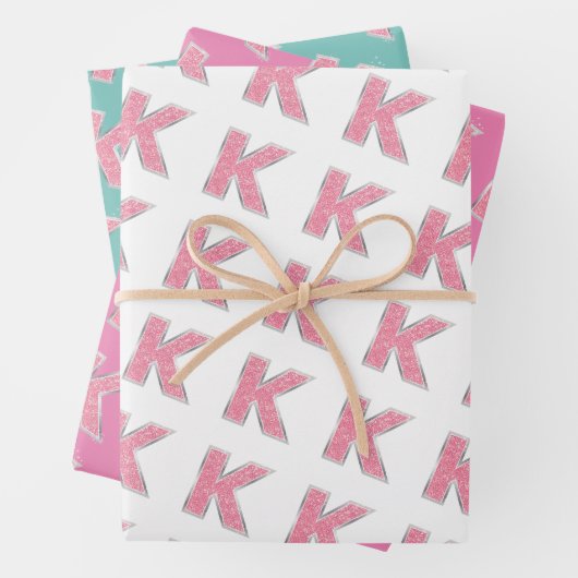 Rosa Glitzer Buchstabe K Geschenkpapier Set (Beispiel)