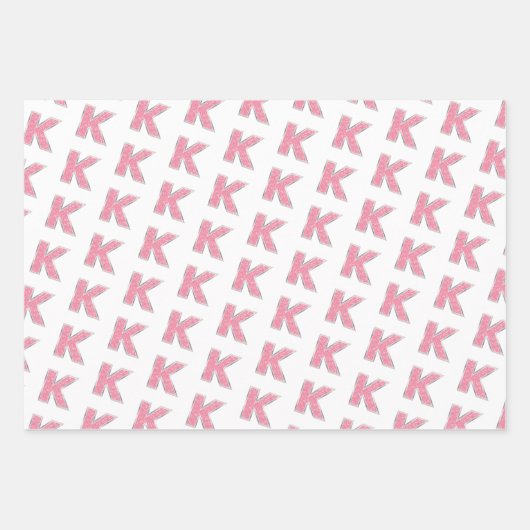 Rosa Glitzer Buchstabe K Geschenkpapier Set (Vorderseite 3)