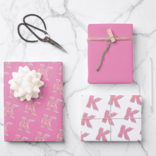 Rosa Glitzer Buchstabe K Geschenkpapier Set