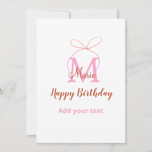 Rosa Glitzer Bug Namensbrief Monogramm Geburtstag Einladung (Vorderseite)