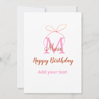 Rosa Glitzer Bug Namensbrief Monogramm Geburtstag Einladung