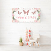 Rosa Glitzer Butterfly Geburtstagsbanner Banner (Insitu)