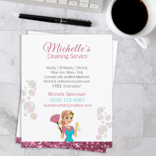 Rosa Glitzer Cartoon Haushaltshilfe Reinigungsserv Flyer