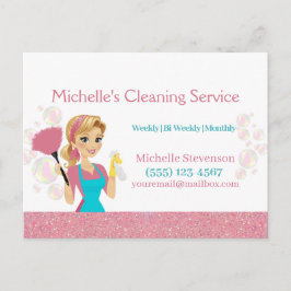 Rosa Glitzer Cartoon Haushaltshilfe Reinigungsserv Postkarte