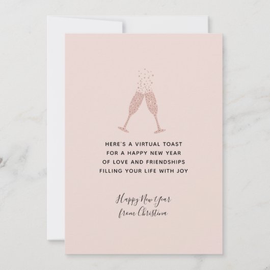 Rosa Glitzer Champagner Toast Neujahrskarte (Rückseite)