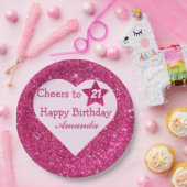 Rosa Glitzer Cheers to 21 Heart Happy Birthday Pappteller (Party)