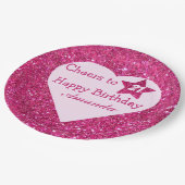 Rosa Glitzer Cheers to 21 Heart Happy Birthday Pappteller (Schrägansicht)