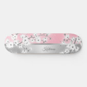 Rosa Glitzer Cherry Blossom Monogram Girl Skateboard (Horizontal)
