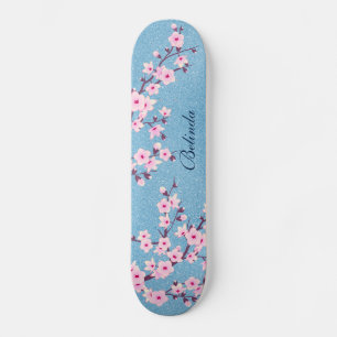 Rosa Glitzer Cherry Blossom Monogram Girl Skateboard