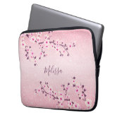 Rosa Glitzer Cherry Blossom Monogramm Laptopschutzhülle (Vorderseite Links)