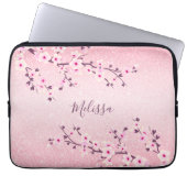 Rosa Glitzer Cherry Blossom Monogramm Laptopschutzhülle (Vorderseite)