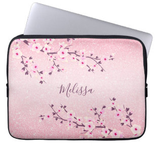 Rosa Glitzer Cherry Blossom Monogramm Laptopschutzhülle