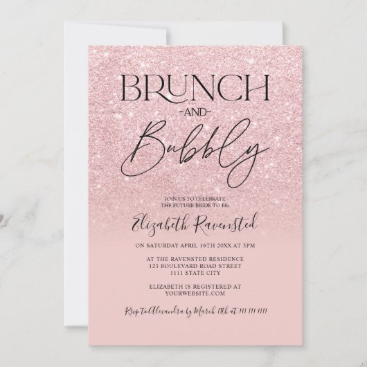 Rosa Glitzer Chic Brunch Bubbly Brautparty Einladung