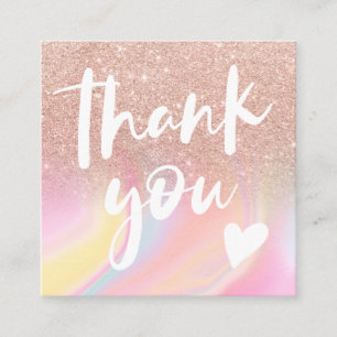 Rosa Glitzer Chic Regenbogen Marmor Pastellfarben Quadratische Visitenkarte