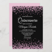 Rosa Glitzer Confetti Black Quinceanera Einladung (Vorne/Hinten)