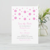 Rosa Glitzer Confetti Save the Date einladen (Stehend Vorderseite)