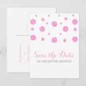 Rosa Glitzer Confetti Save the Date Postkarte (Vorne/Hinten)