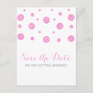 Rosa Glitzer Confetti Save the Date Postkarte