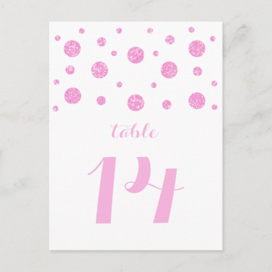 Rosa Glitzer Confetti Tischnummer Postkarte (Vorderseite)