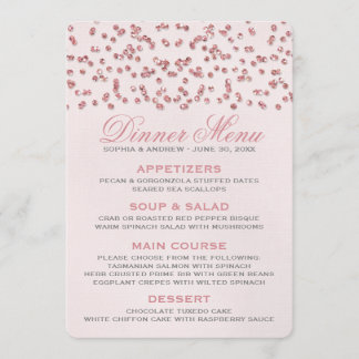 Rosa Glitzer Confetti Wedding Menu Menükarte