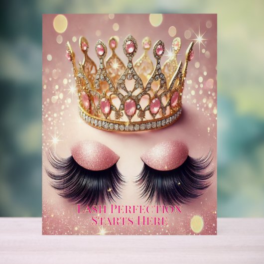 Rosa Glitzer Crown Eyelash Salon Acrylschild (Neutral)