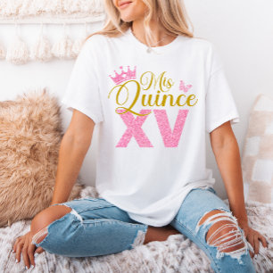 Rosa Glitzer Crown Mis Quince XV Quinceanera Party T-Shirt