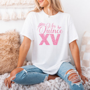 Rosa Glitzer Crown Mis Quince XV Quinceanera Party T-Shirt