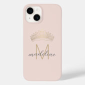 Rosa Glitzer Crown Monogram Initial Case-Mate iPhone Hülle (Rückseite)