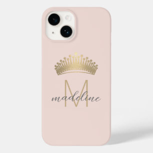 Rosa Glitzer Crown Monogram Initial Case-Mate iPhone 14 Hülle
