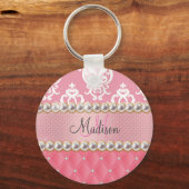 Rosa Glitzer, Damast, getuftet mit Imitaten Nashor Schlüsselanhänger (Vorderseite)