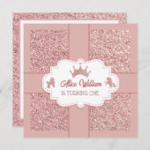 Rosa Glitzer der Prinzessin funkelt Geburtstag Einladung (Vorne/Hinten)