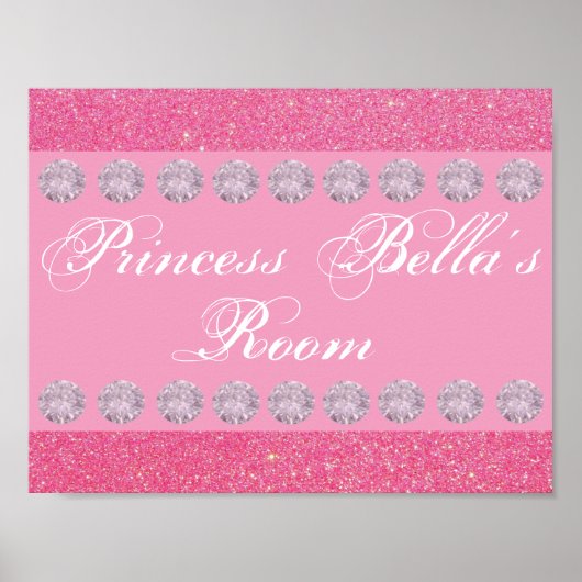 Rosa Glitzer Diamond Princess Zimmer Personalisier Poster (Vorne)