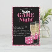 Rosa Glitzer Dice Ladys Game Night Einladung (Stehend Vorderseite)