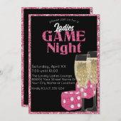 Rosa Glitzer Dice Ladys Game Night Einladung (Vorne/Hinten)