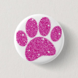 Rosa Glitzer Dog Pawprint Button