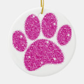 Rosa Glitzer Dog Pawprint Keramik Ornament (Vorne)