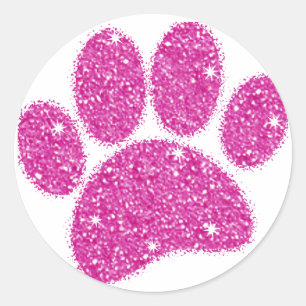 Rosa Glitzer Dog Pawprint Runder Aufkleber