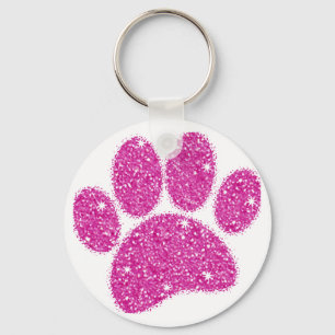 Rosa Glitzer Dog Pawprint Schlüsselanhänger