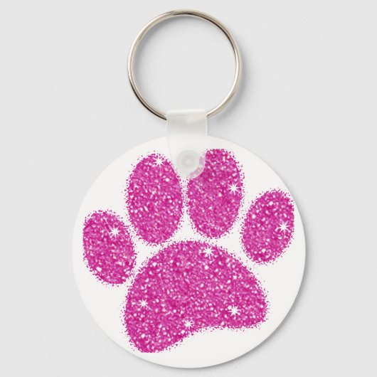 Rosa Glitzer Dog Pawprint Schlüsselanhänger (Vorderseite)